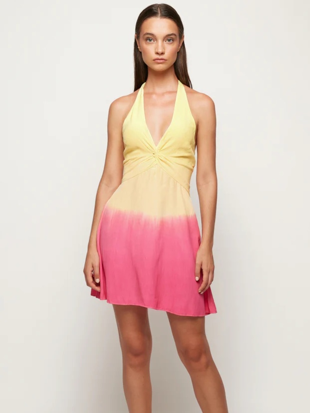 SWF Halter Tie-Dye Mini Dress in Yellow and Pink